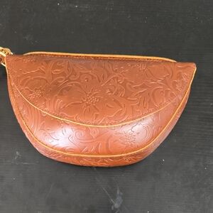 Embossed Floral Half-Moon Wristlet Clutch in Brown